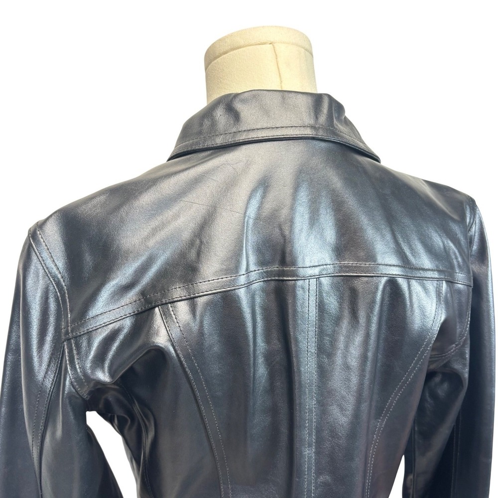 VTG Ralph Lauren Leather Jacket Dress Set Black 90s Moto Biker Cyber Sz 8 Small - Picture 14 of 16